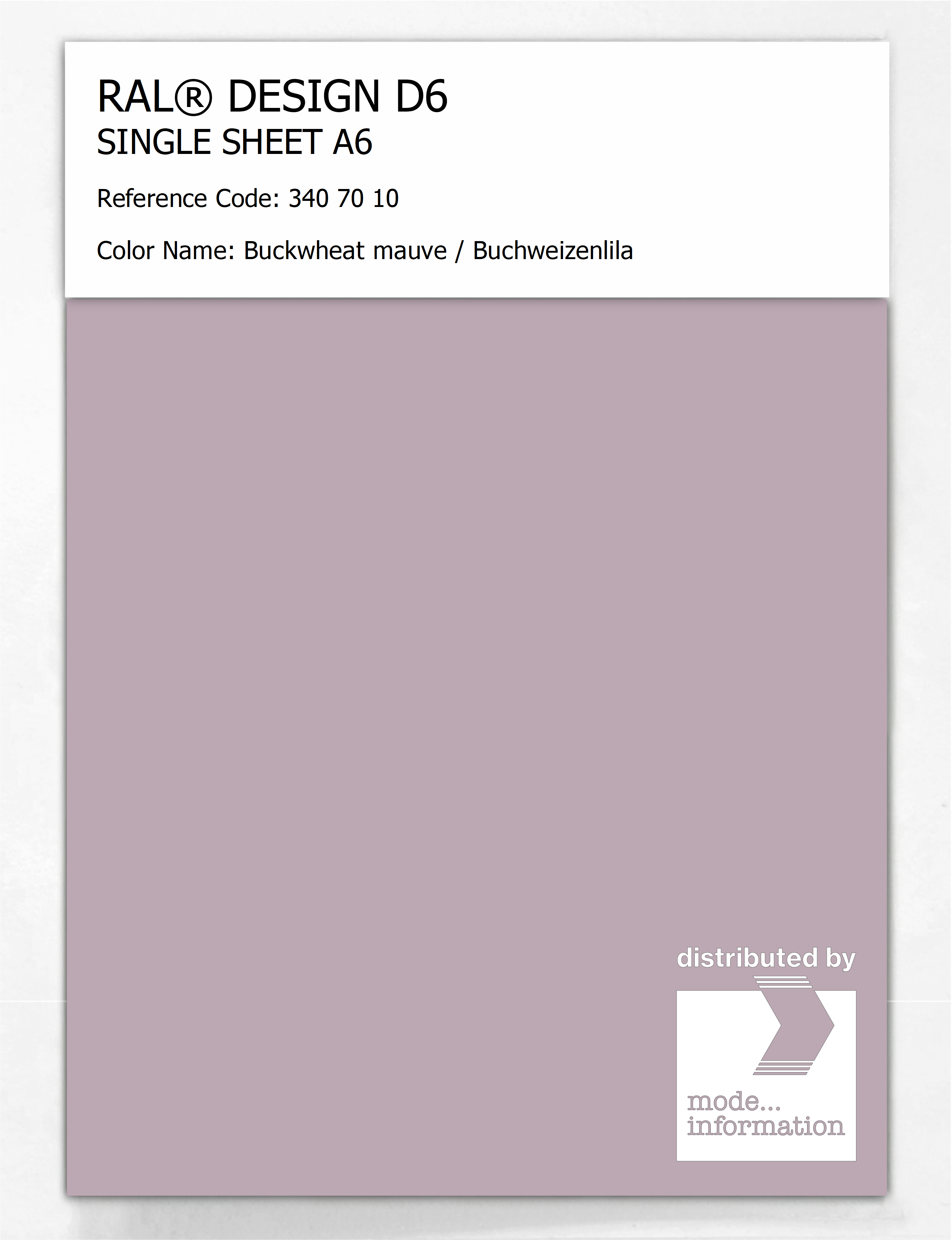 Product image 1 of the product “RAL® DESIGN D6 SINGLE SHEET A6 340 70 10 Buckwheat mauve / Buchweizenlila ”