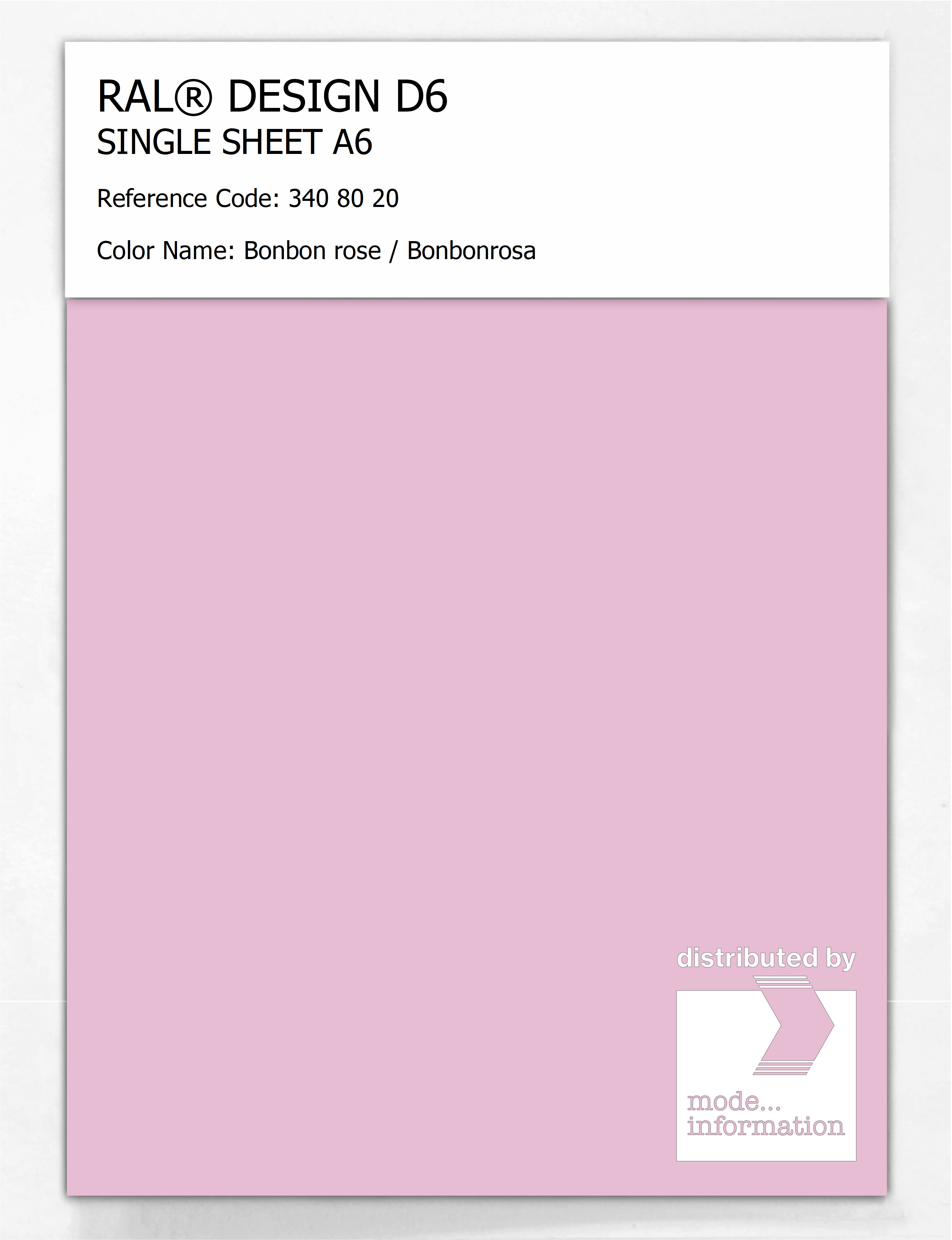 Product image 1 of the product “RAL® DESIGN D6 SINGLE SHEET A6 340 80 20 Bonbon rose / Bonbonrosa ”
