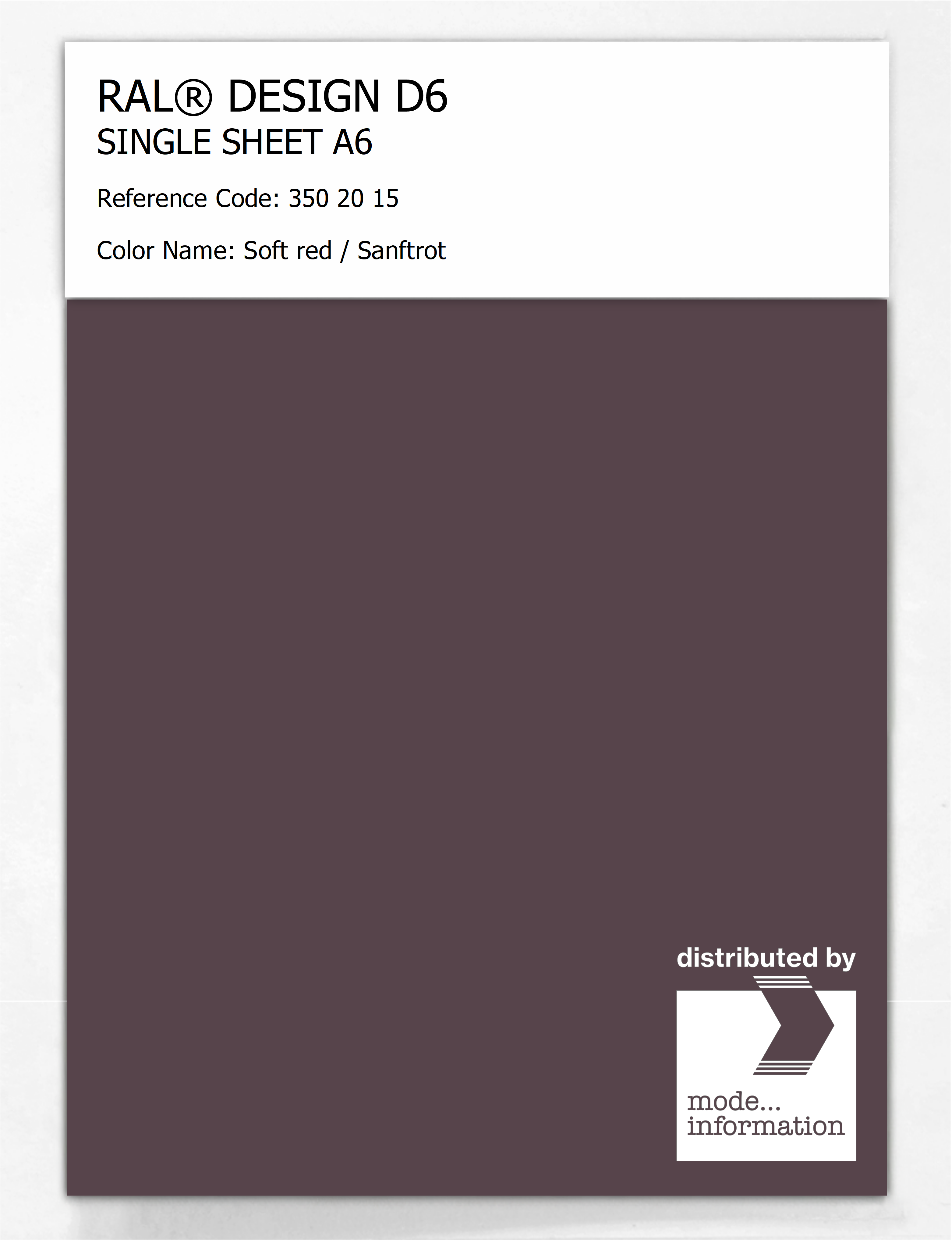 Product image 1 of the product “RAL® DESIGN D6 SINGLE SHEET A6 350 20 15 Soft red / Sanftrot ”
