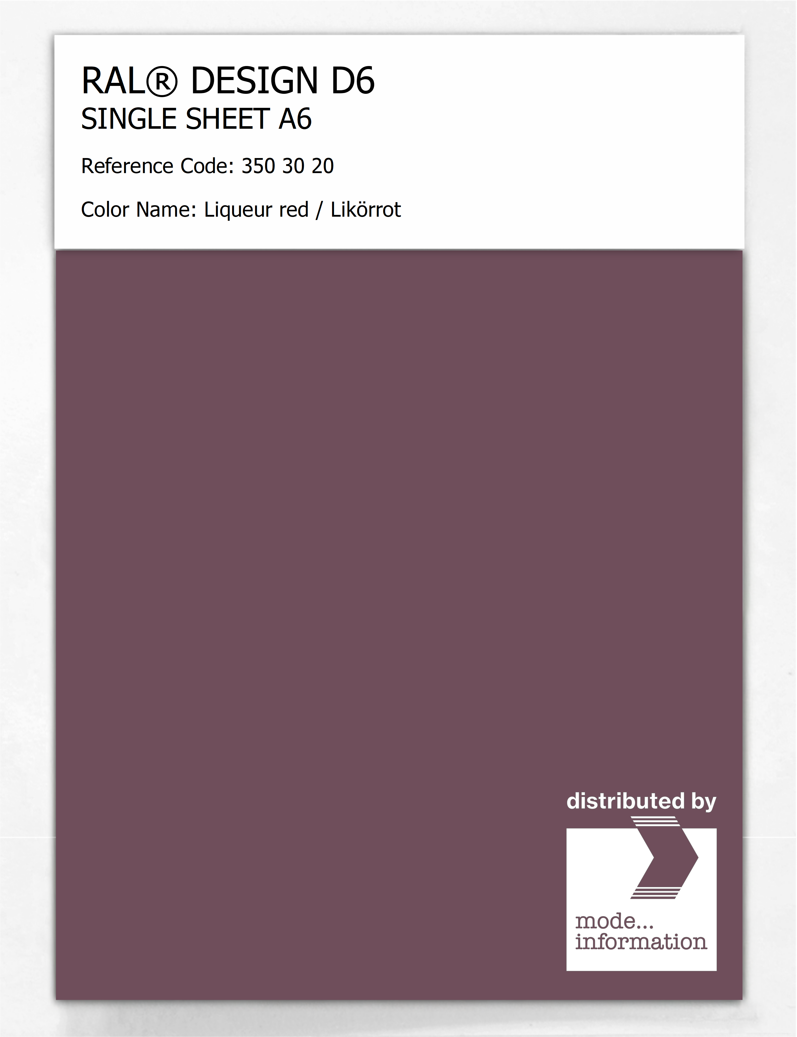 Product image 1 of the product “RAL® DESIGN D6 SINGLE SHEET A6 350 30 20 Liqueur red / Likörrot ”