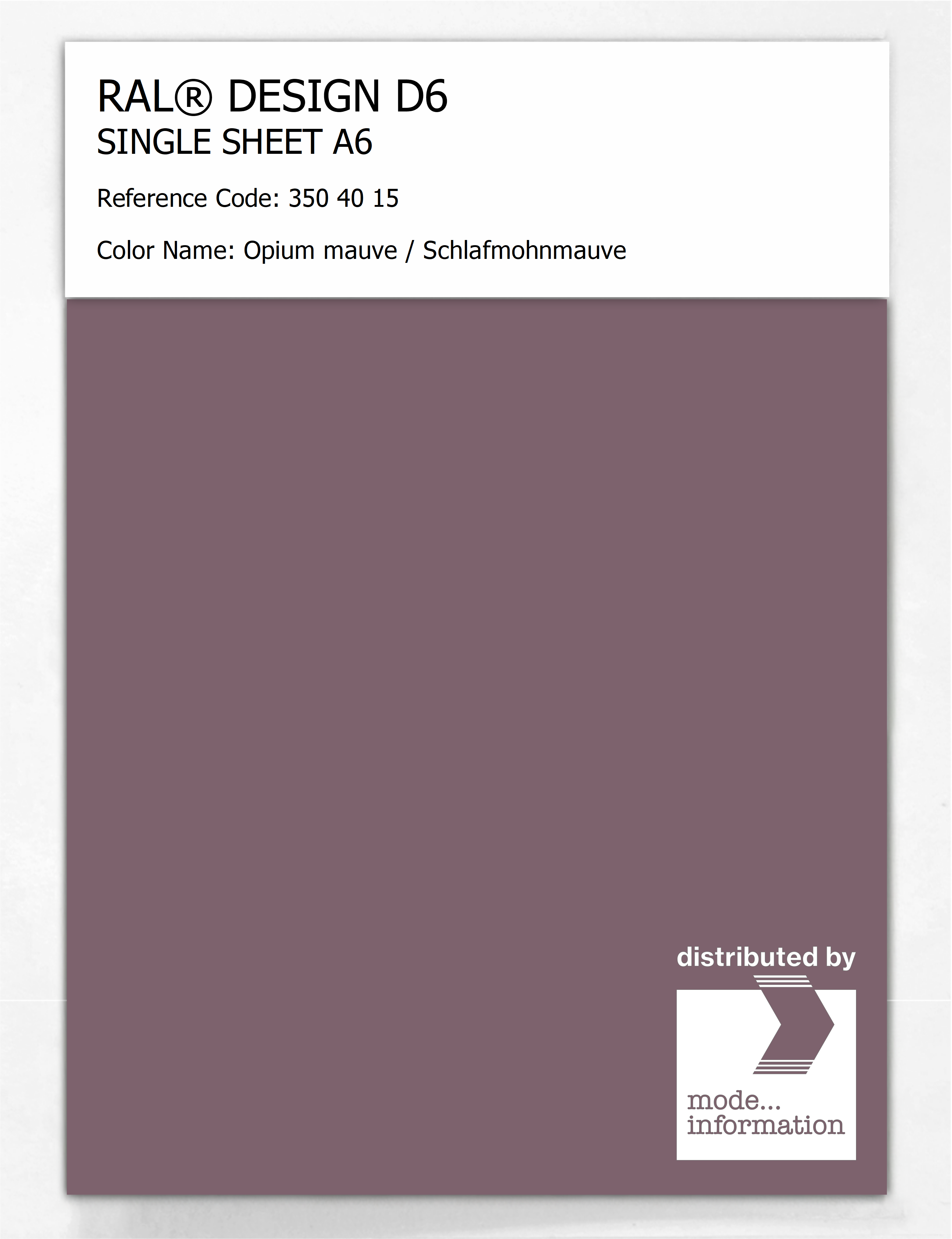 Product image 1 of the product “RAL® DESIGN D6 SINGLE SHEET A6 350 40 15 Opium mauve / Schlafmohnmauve ”
