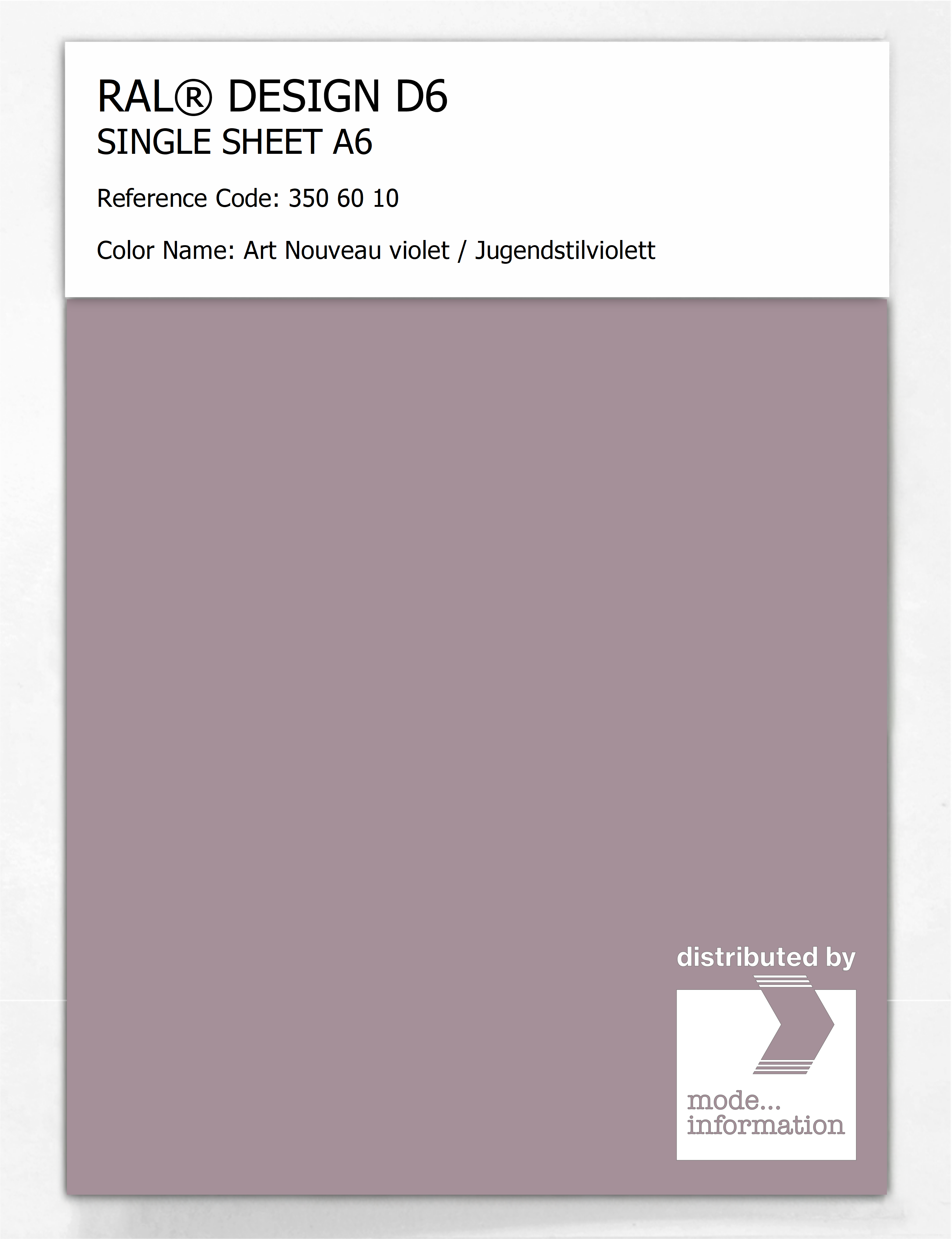 Artikelbild 1 des Artikels “RAL® DESIGN D6 SINGLE SHEET A6 350 60 10 Art Nouveau violet / Jugendstilviolett “