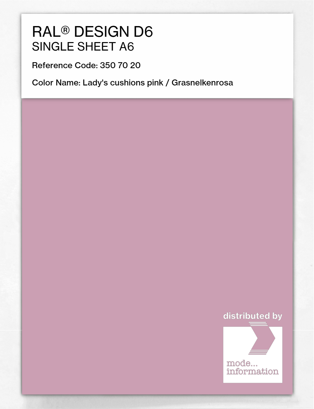 Product image 1 of the product “RAL® DESIGN D6 SINGLE SHEET A6 350 70 20 Lady's cushions pink / Grasnelkenrosa ”
