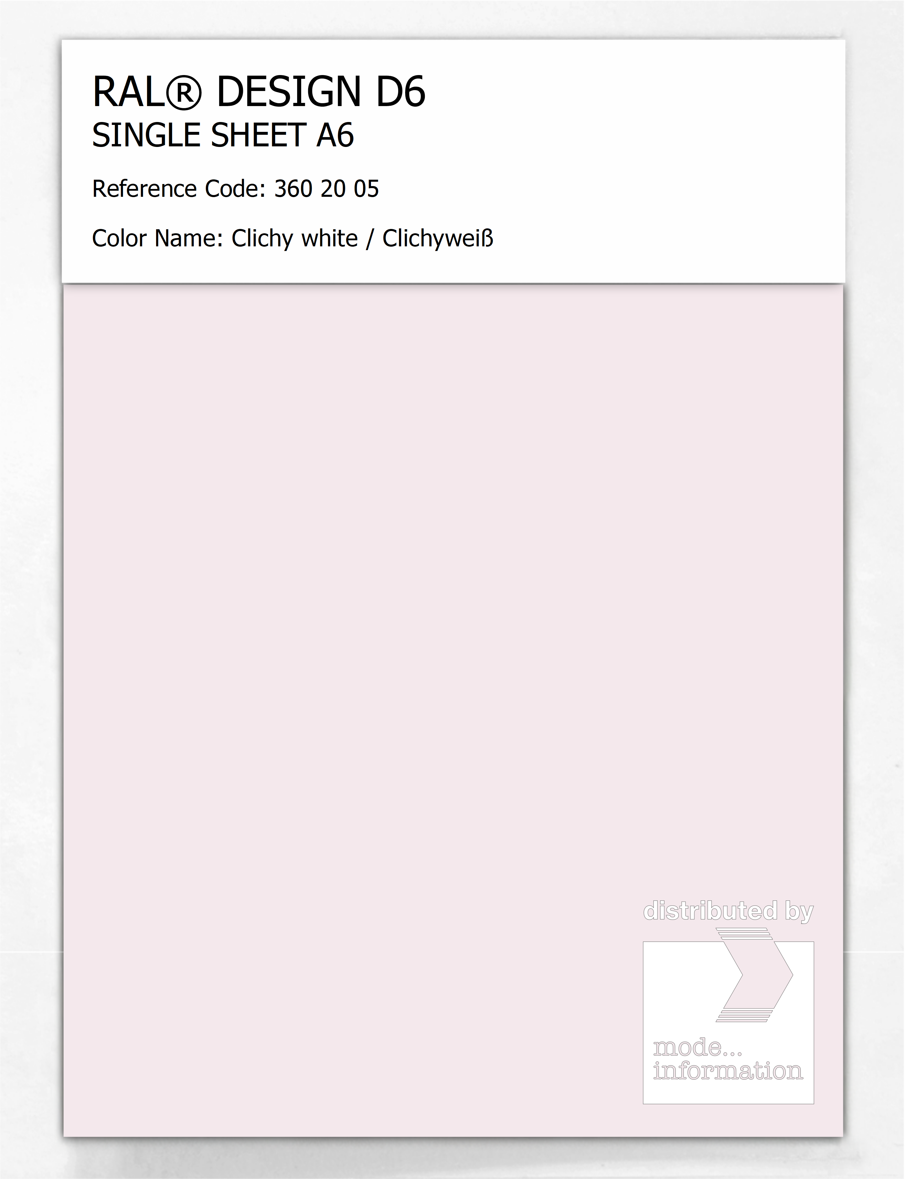 Product image 1 of the product “RAL® DESIGN D6 SINGLE SHEET A6 360 20 05 Clichy white / Clichyweiß ”