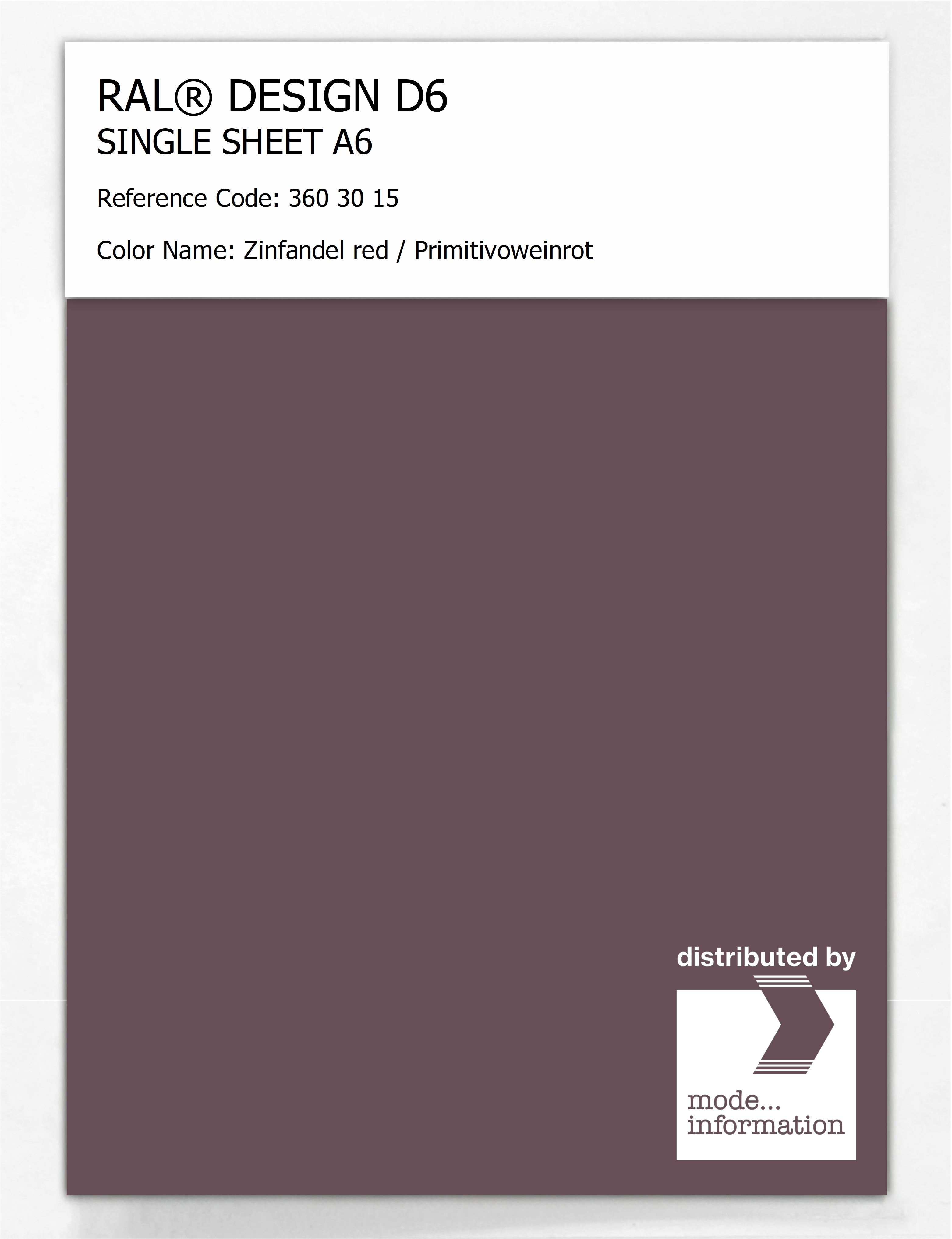 Product image 1 of the product “RAL® DESIGN D6 SINGLE SHEET A6 360 30 15 Zinfandel red / Primitivoweinrot ”