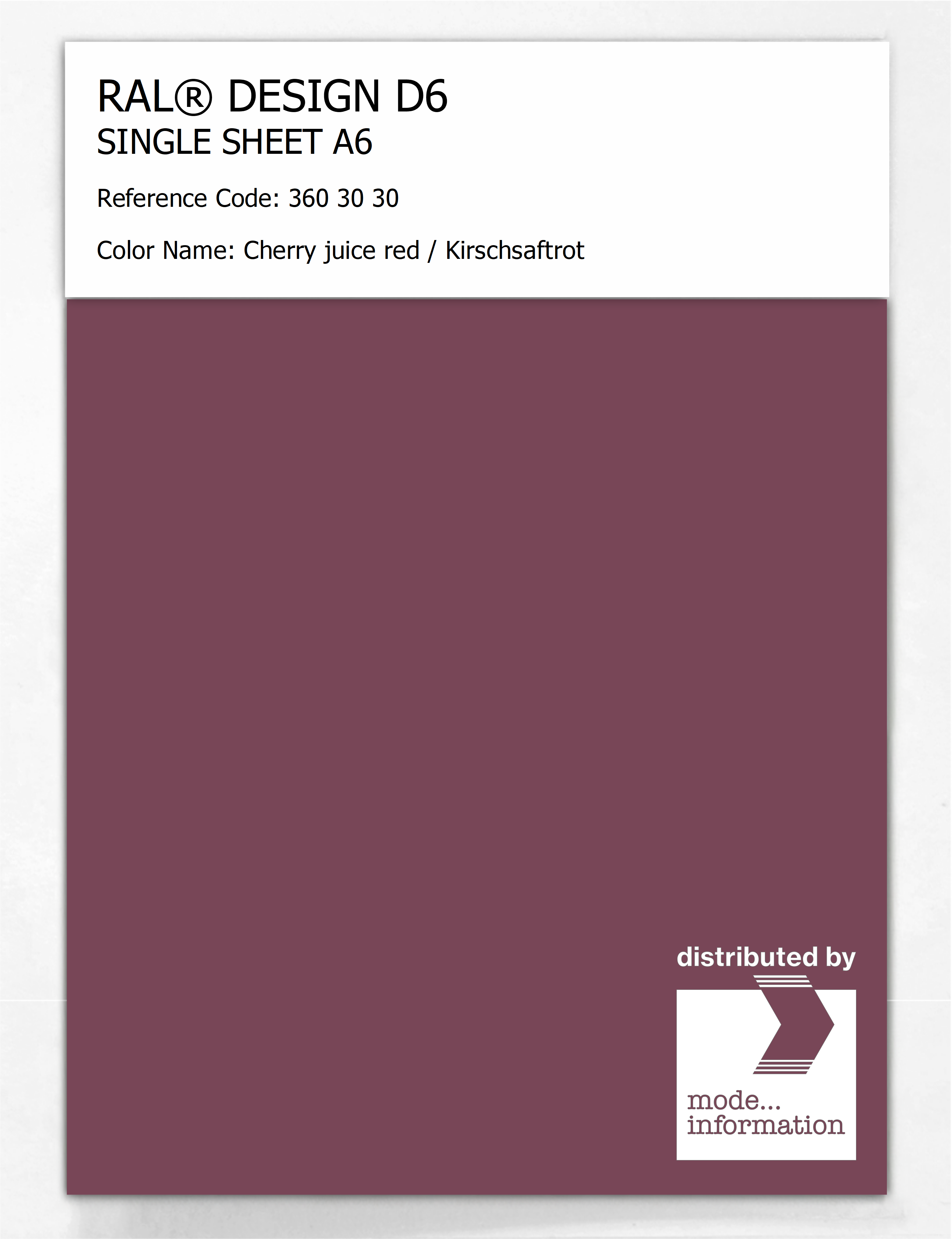 Artikelbild 1 des Artikels “RAL® DESIGN D6 SINGLE SHEET A6 360 30 30 Cherry juice red / Kirschsaftrot “