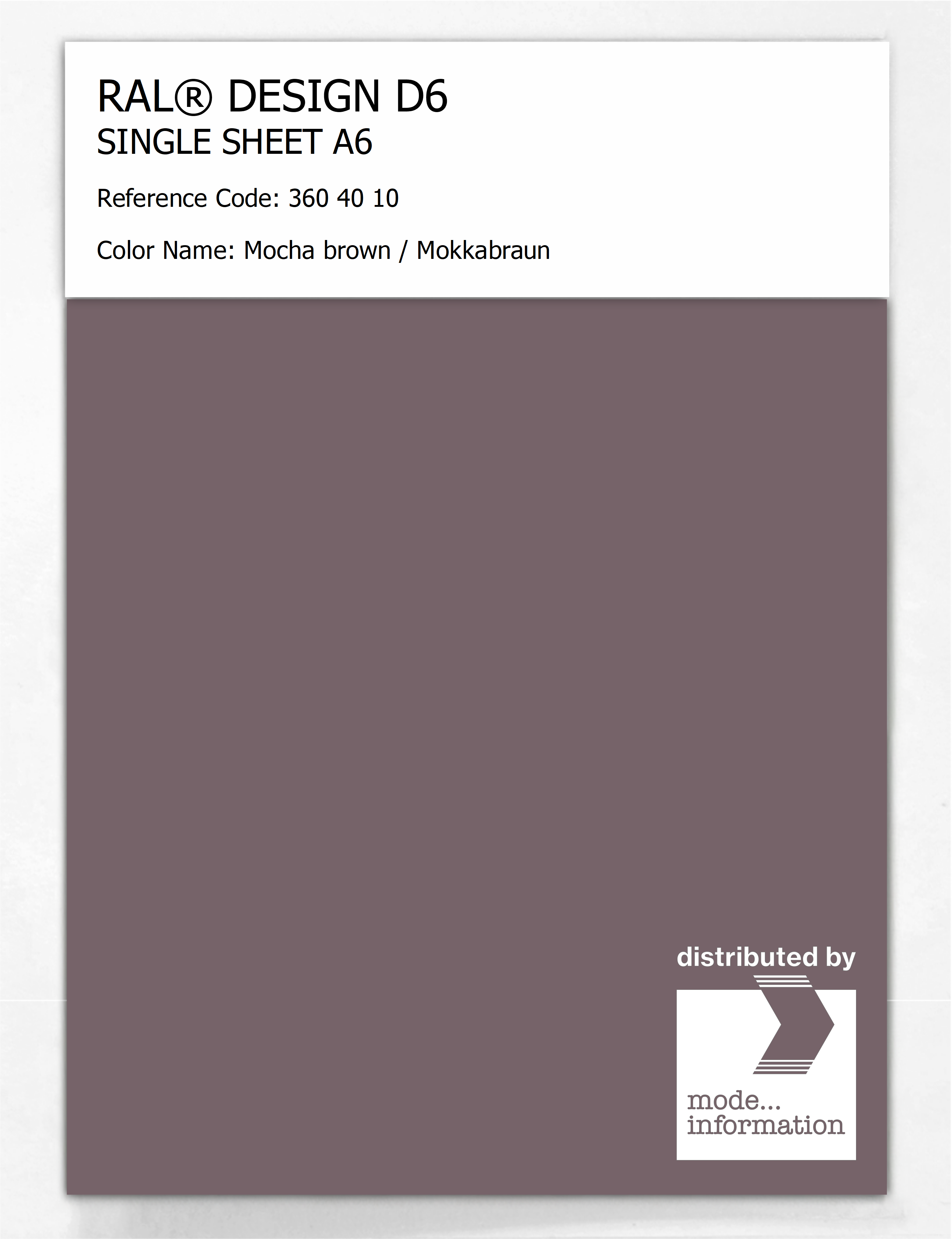 Product image 1 of the product “RAL® DESIGN D6 SINGLE SHEET A6 360 40 10 Mocha brown / Mokkabraun ”