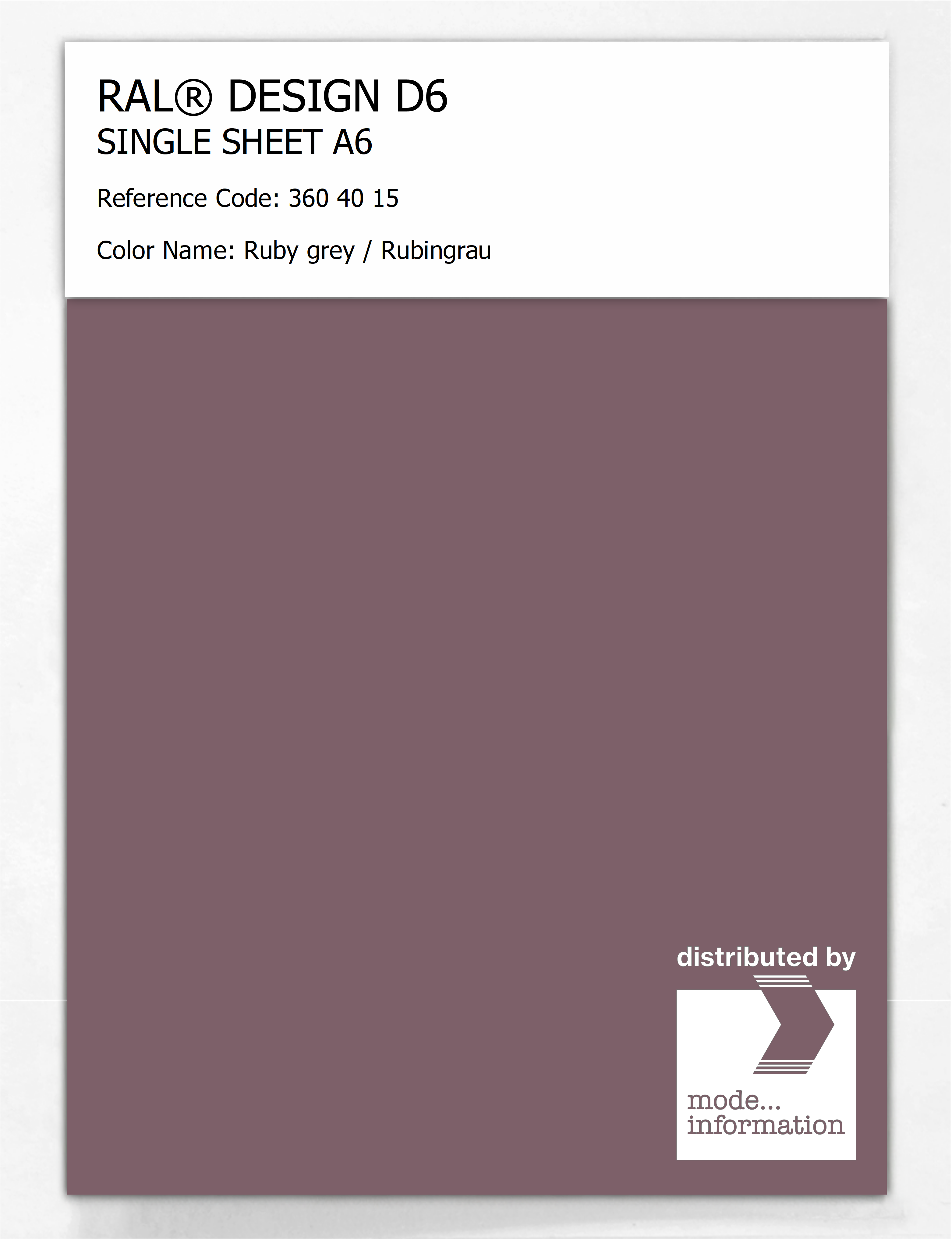 Product image 1 of the product “RAL® DESIGN D6 SINGLE SHEET A6 360 40 15 Ruby grey / Rubingrau ”