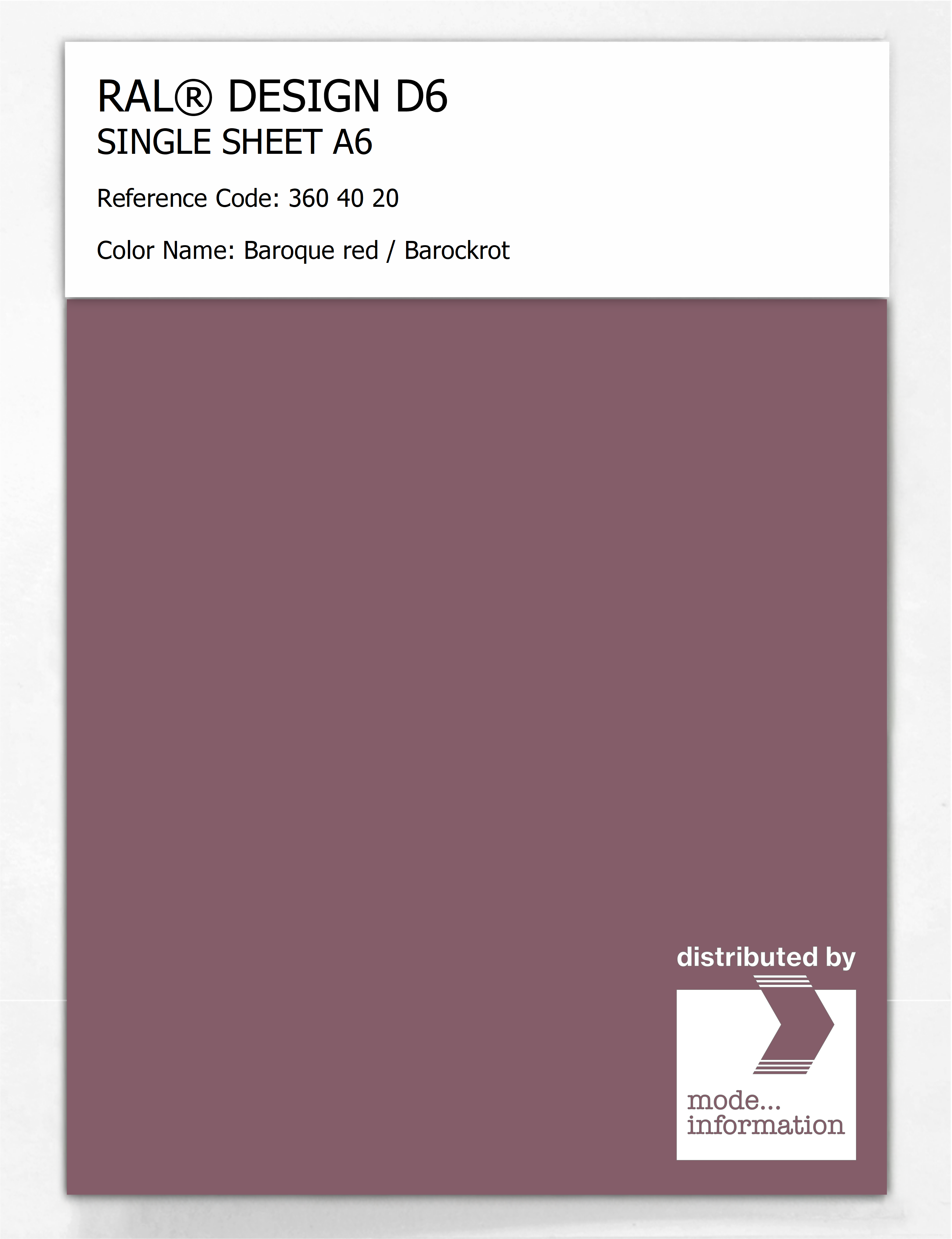 Product image 1 of the product “RAL® DESIGN D6 SINGLE SHEET A6 360 40 20 Baroque red / Barockrot ”