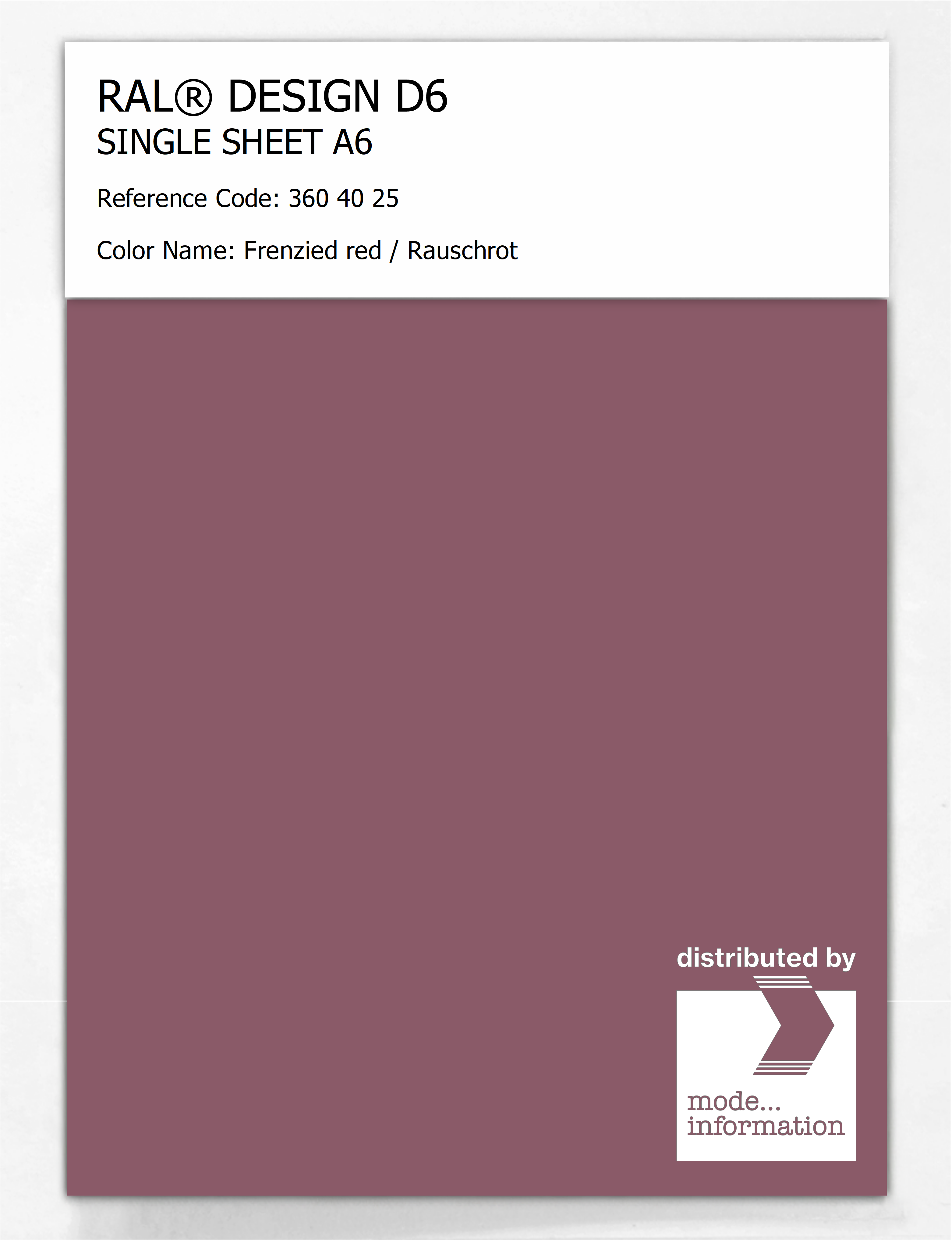 Artikelbild 1 des Artikels “RAL® DESIGN D6 SINGLE SHEET A6 360 40 25 Frenzied red / Rauschrot “