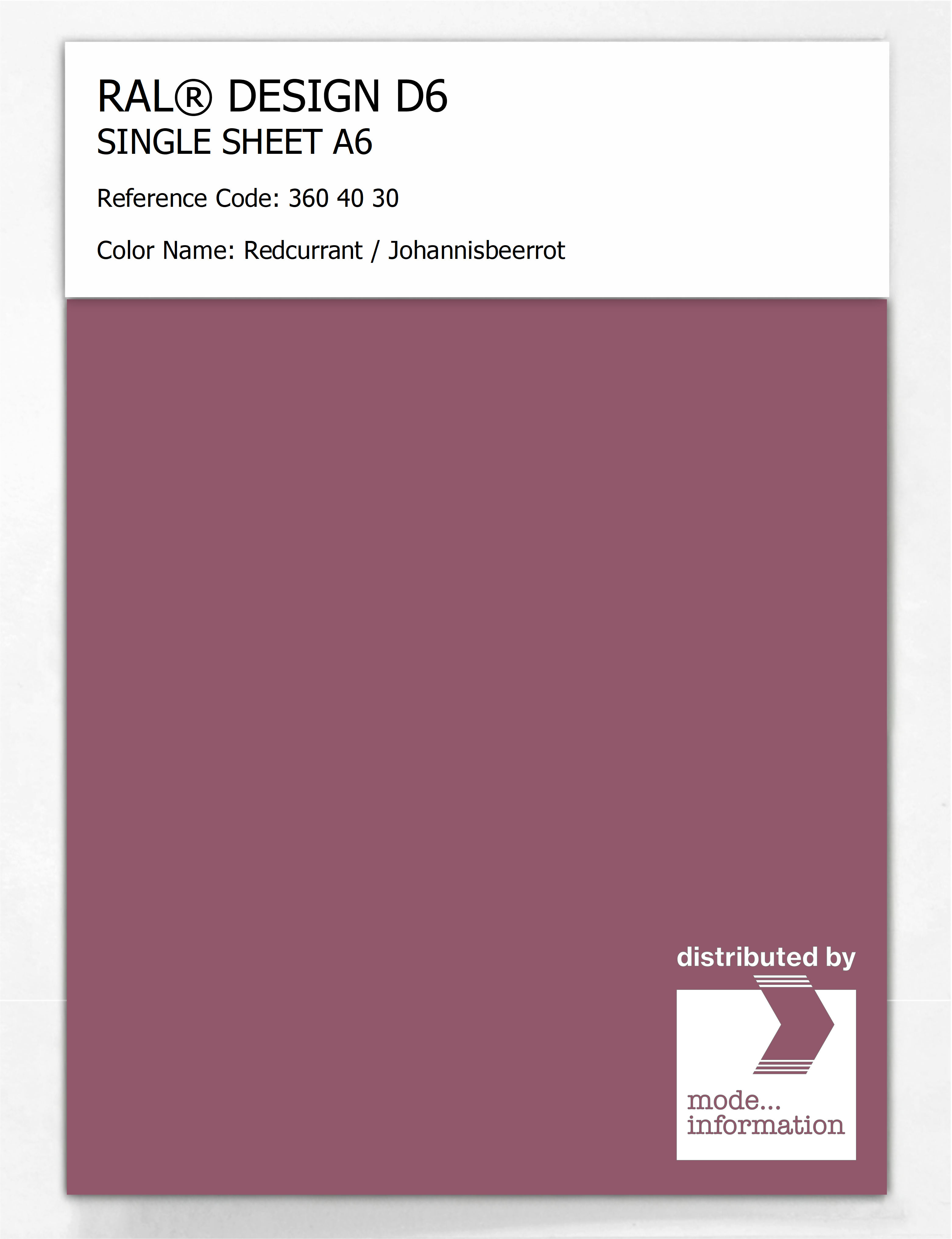Product image 1 of the product “RAL® DESIGN D6 SINGLE SHEET A6 360 40 30 Redcurrant / Johannisbeerrot ”