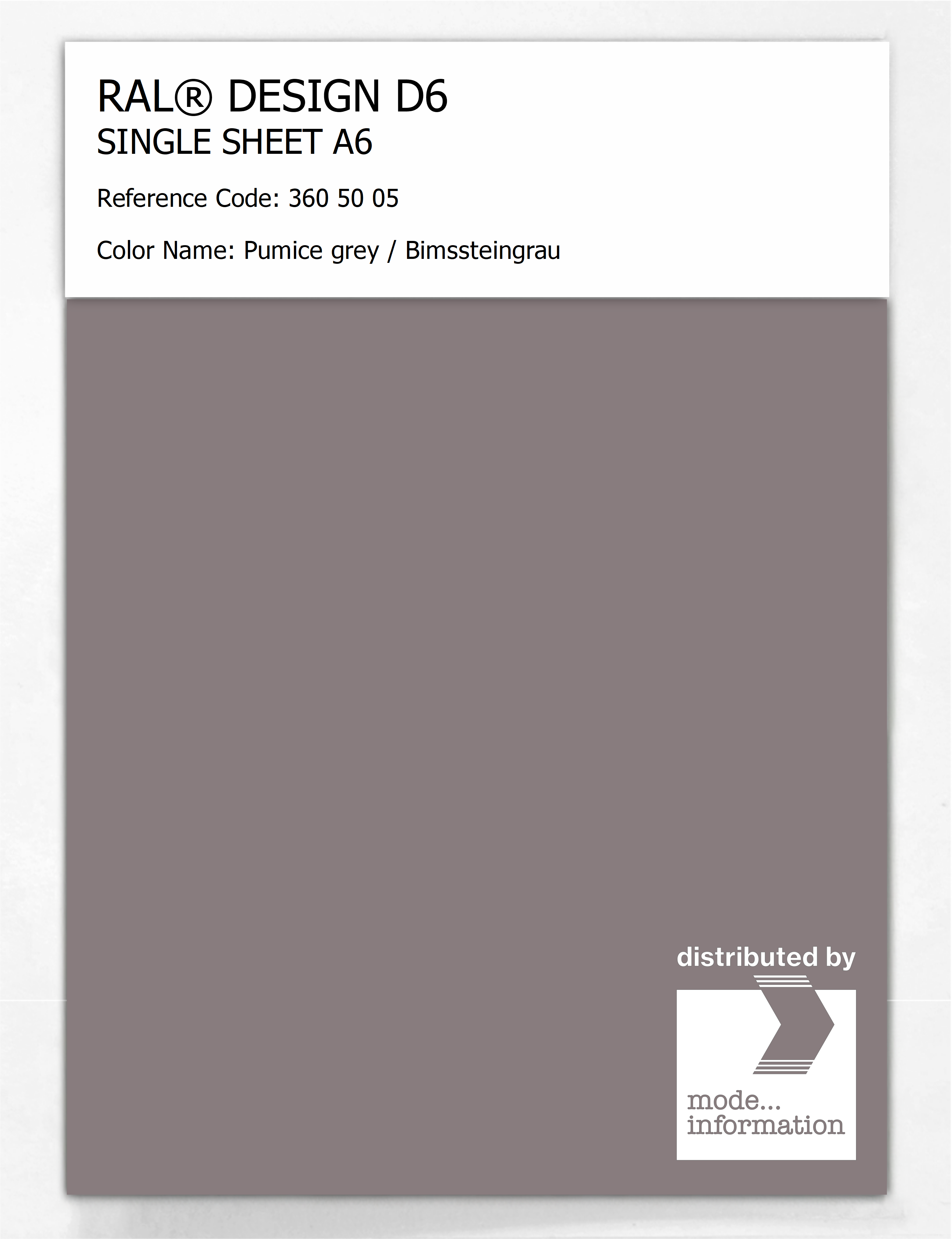 Artikelbild 1 des Artikels “RAL® DESIGN D6 SINGLE SHEET A6 360 50 05 Pumice grey / Bimssteingrau “