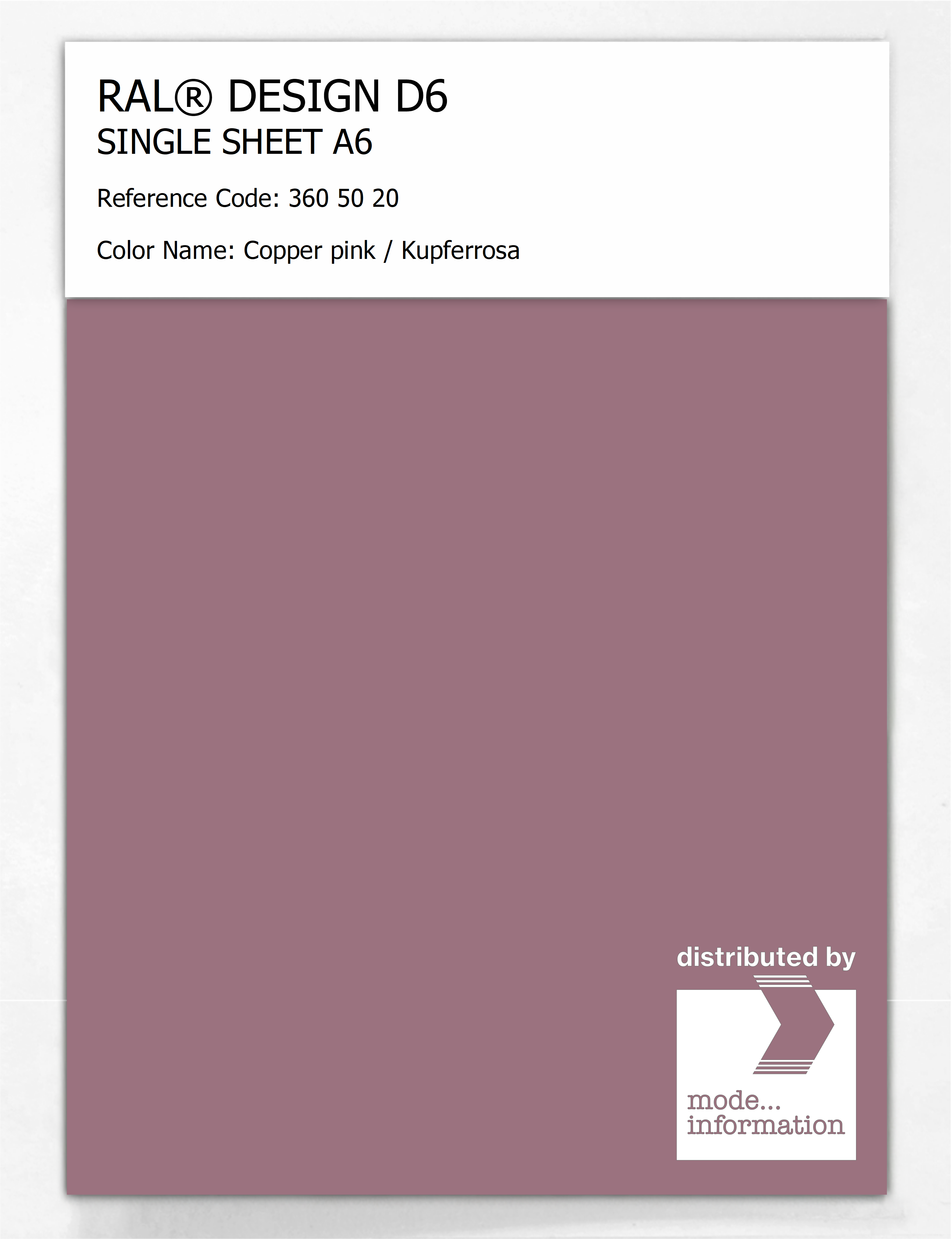 Product image 1 of the product “RAL® DESIGN D6 SINGLE SHEET A6 360 50 20 Copper pink / Kupferrosa ”