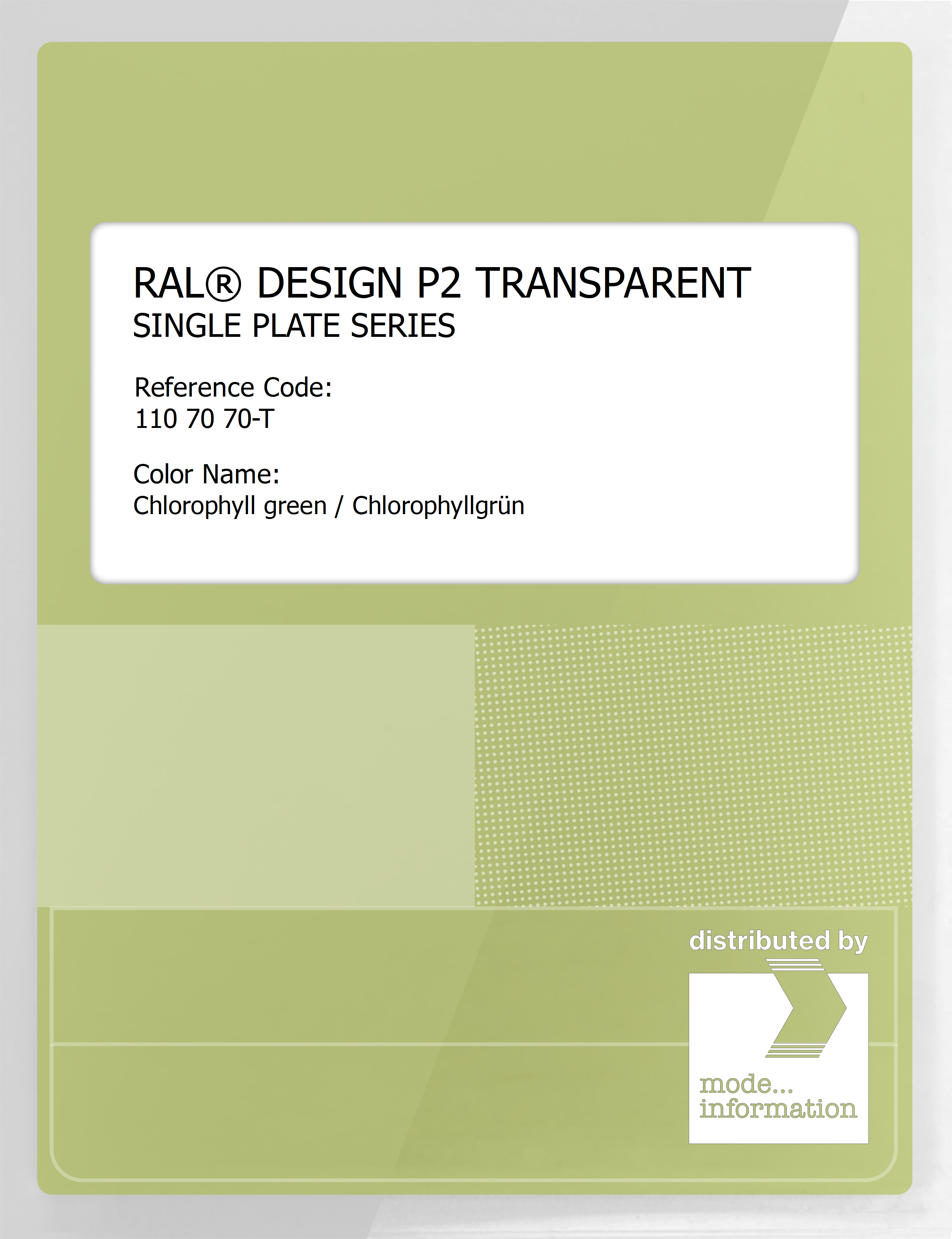 Product image 1 of the product “RAL® PLASTICS P2 OPAQUE SINGLE PLATE 110 70 70 TRANSPARENT Chlorophyll green / Chlorophyllgrün ”
