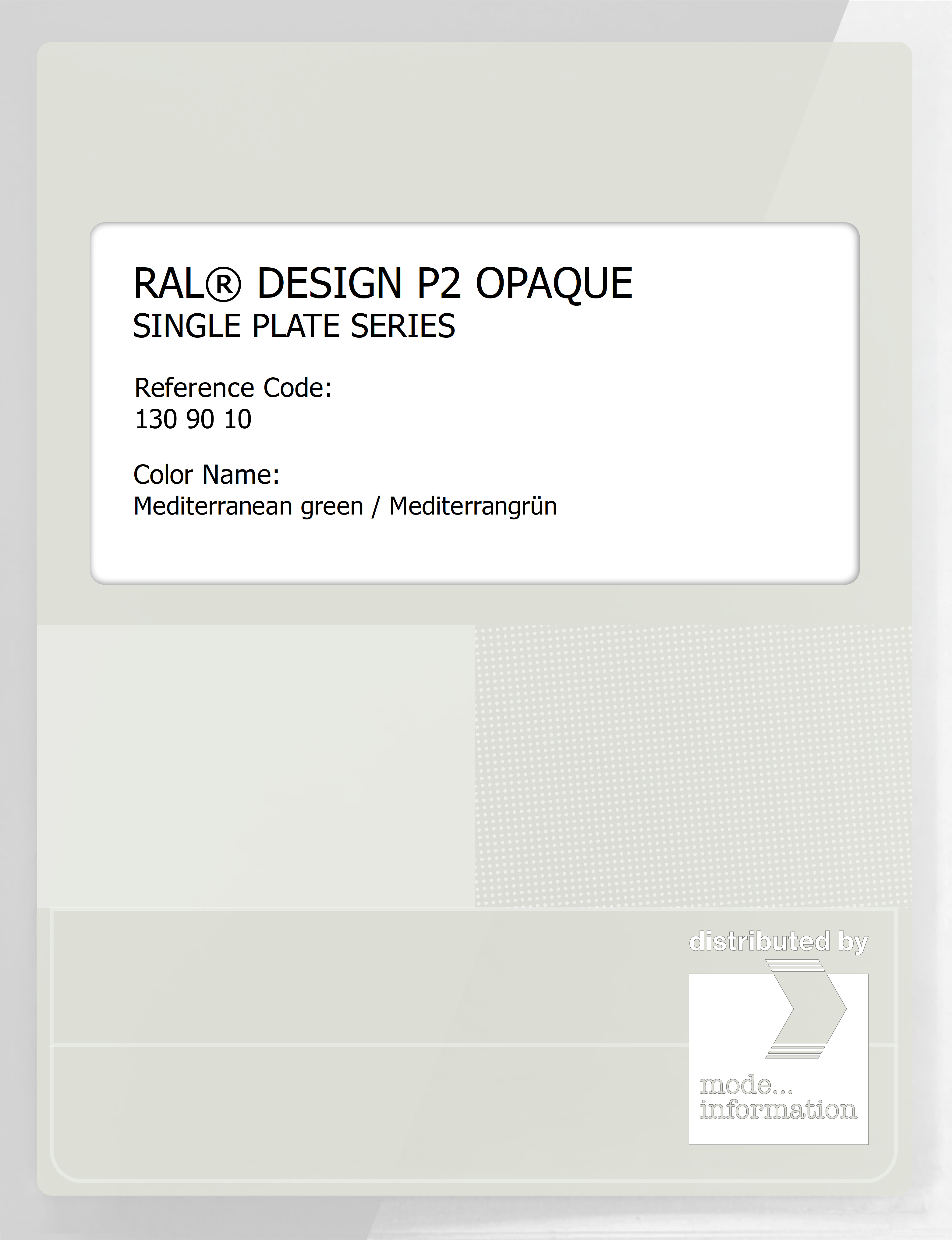 Product image 1 of the product “RAL® PLASTICS P2 OPAQUE SINGLE PLATE 130 90 10 Mediterranean green / Mediterrangrün ”