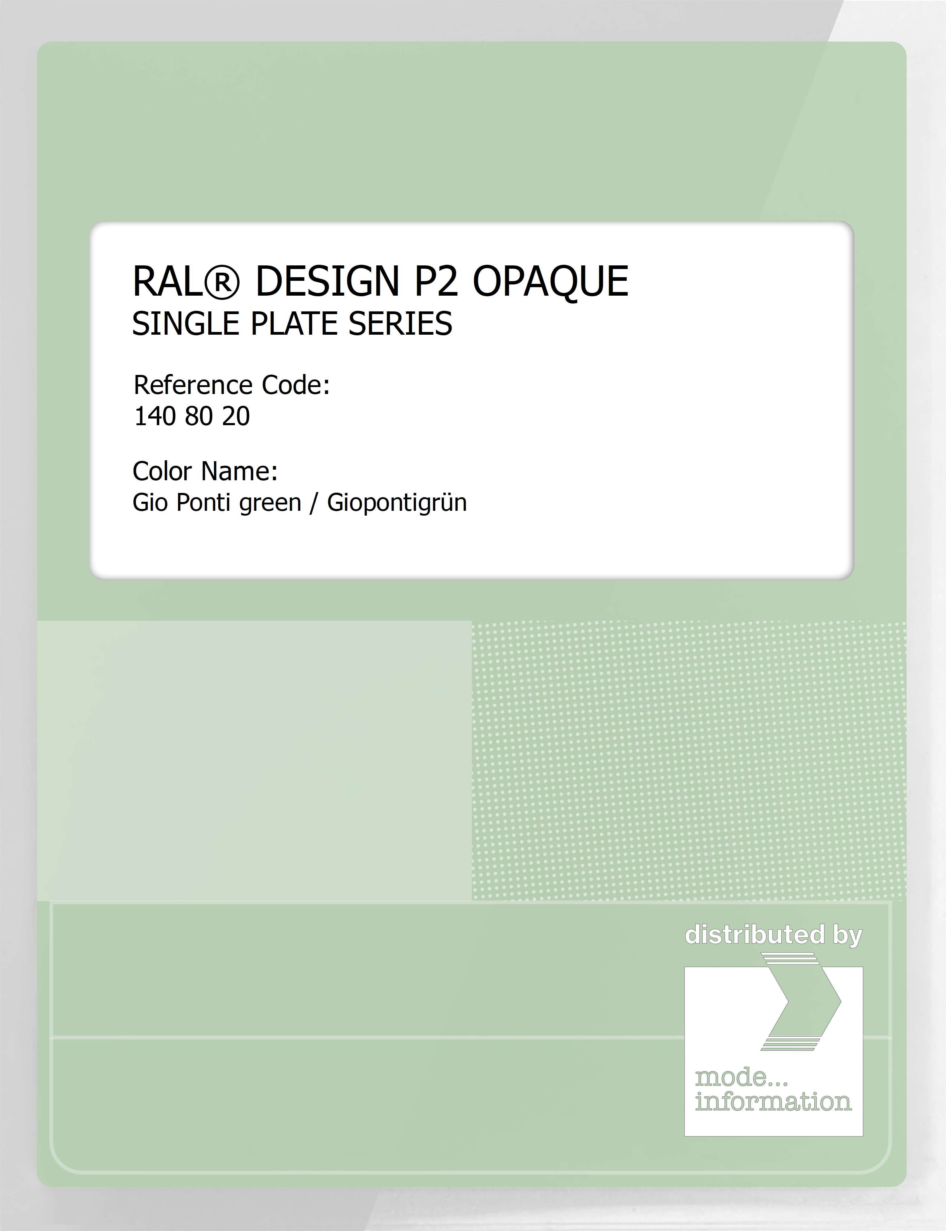 Artikelbild 1 des Artikels “RAL® PLASTICS P2 OPAQUE SINGLE PLATE 140 80 20 Gio Ponti green / Giopontigrün “