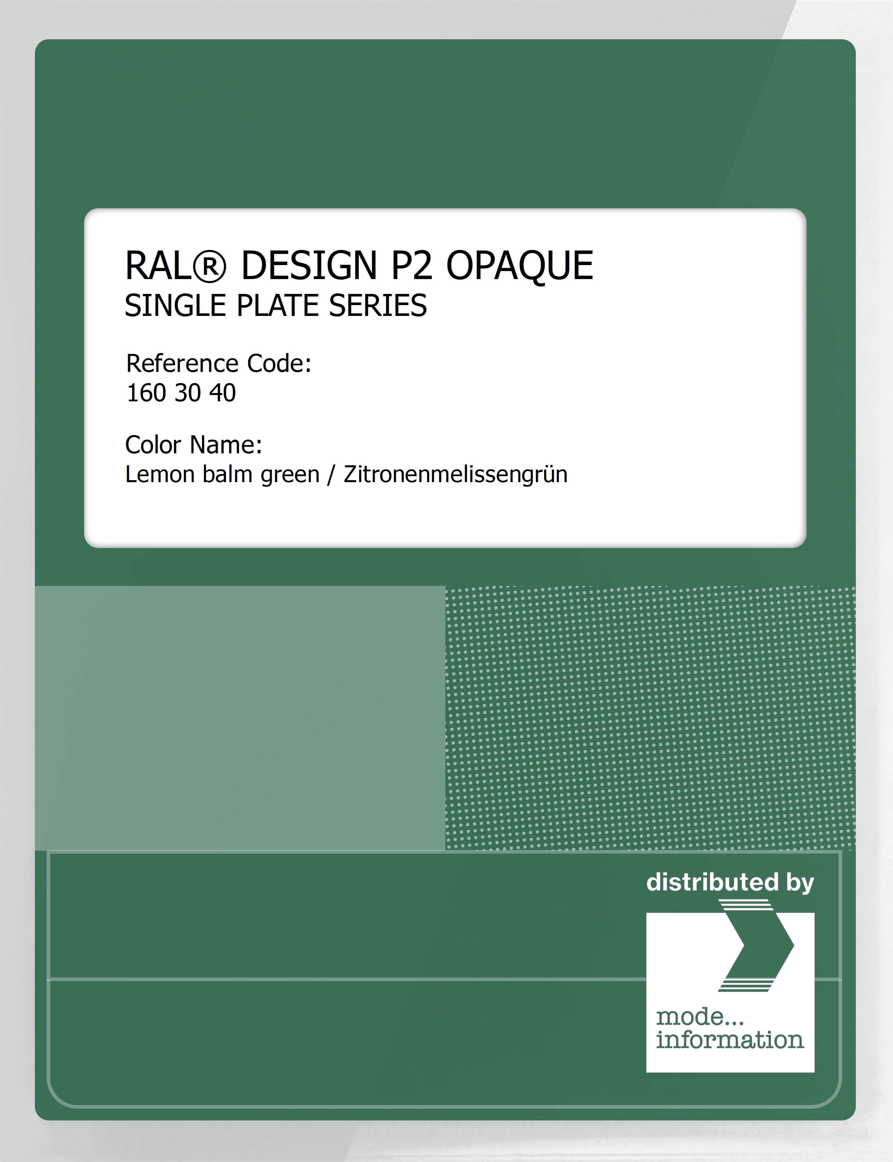 Artikelbild 1 des Artikels “RAL® PLASTICS P2 OPAQUE SINGLE PLATE 160 30 40 Lemon balm green / Zitronenmelissengrün “