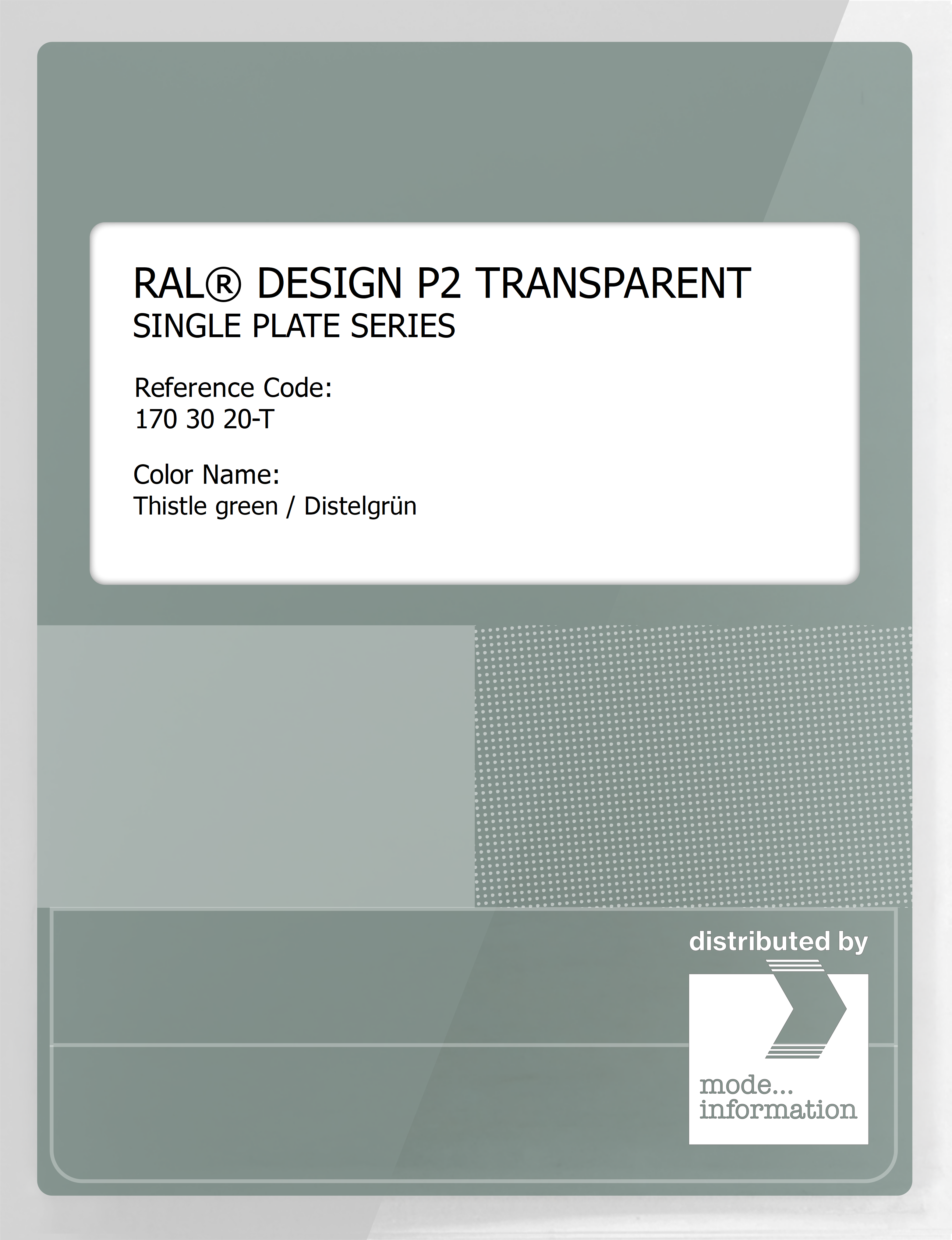 Product image 1 of the product “RAL® PLASTICS P2 OPAQUE SINGLE PLATE 170 30 20 TRANSPARENT Thistle green / Distelgrün ”