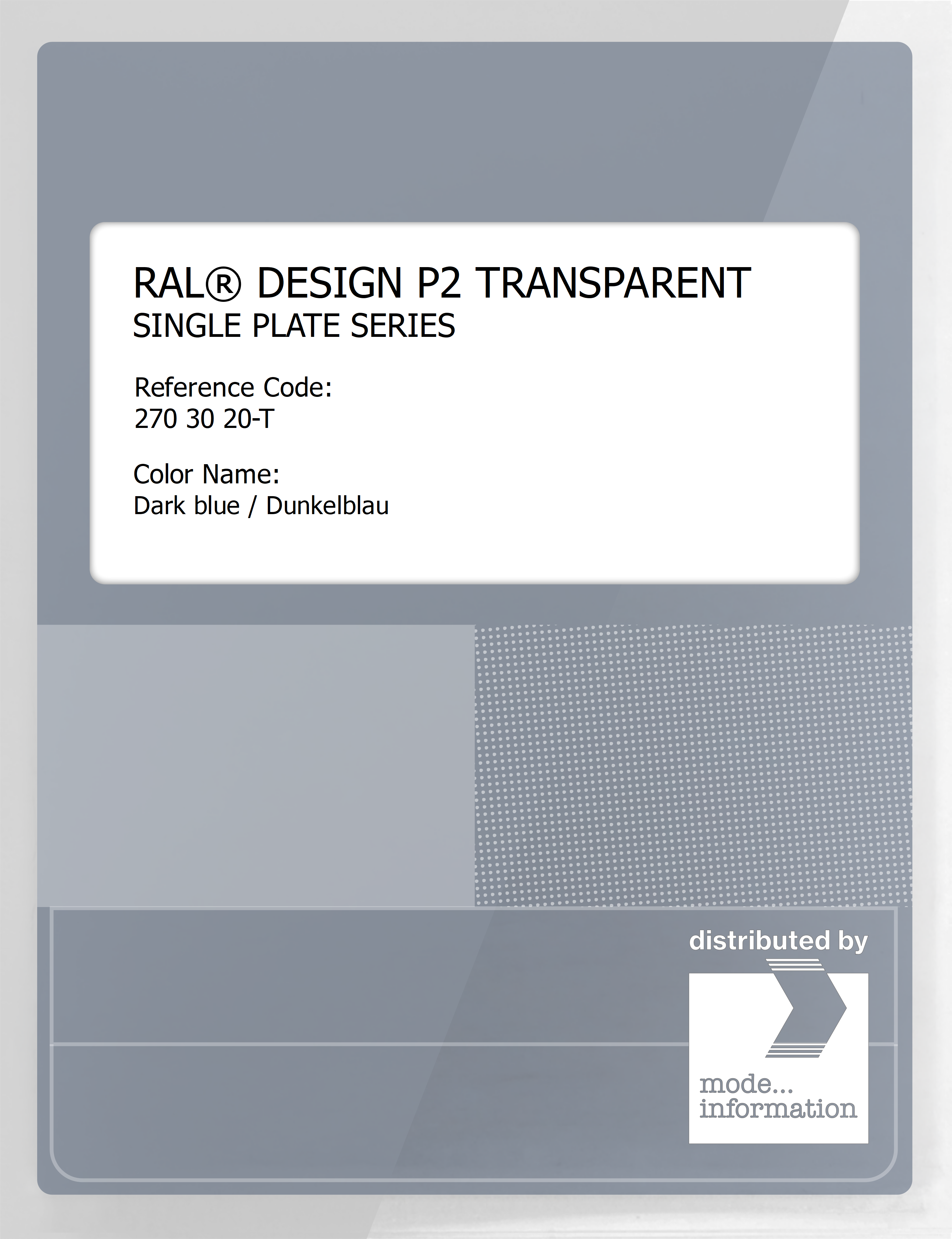 Product image 1 of the product “RAL® PLASTICS P2 OPAQUE SINGLE PLATE 270 30 20 TRANSPARENT Dark blue / Dunkelblau ”