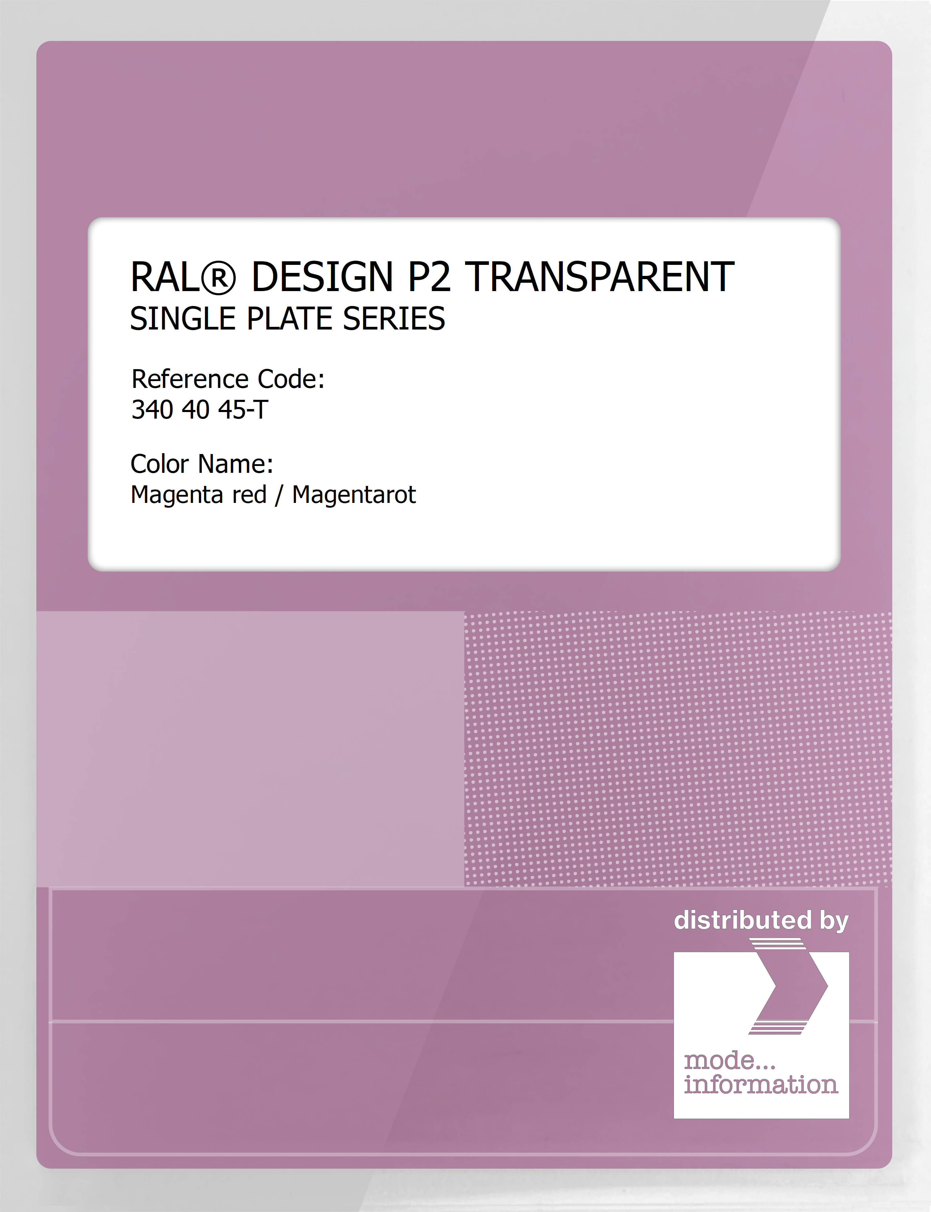 Product image 1 of the product “RAL® PLASTICS P2 OPAQUE SINGLE PLATE 340 40 45 TRANSPARENT Magenta red / Magentarot ”