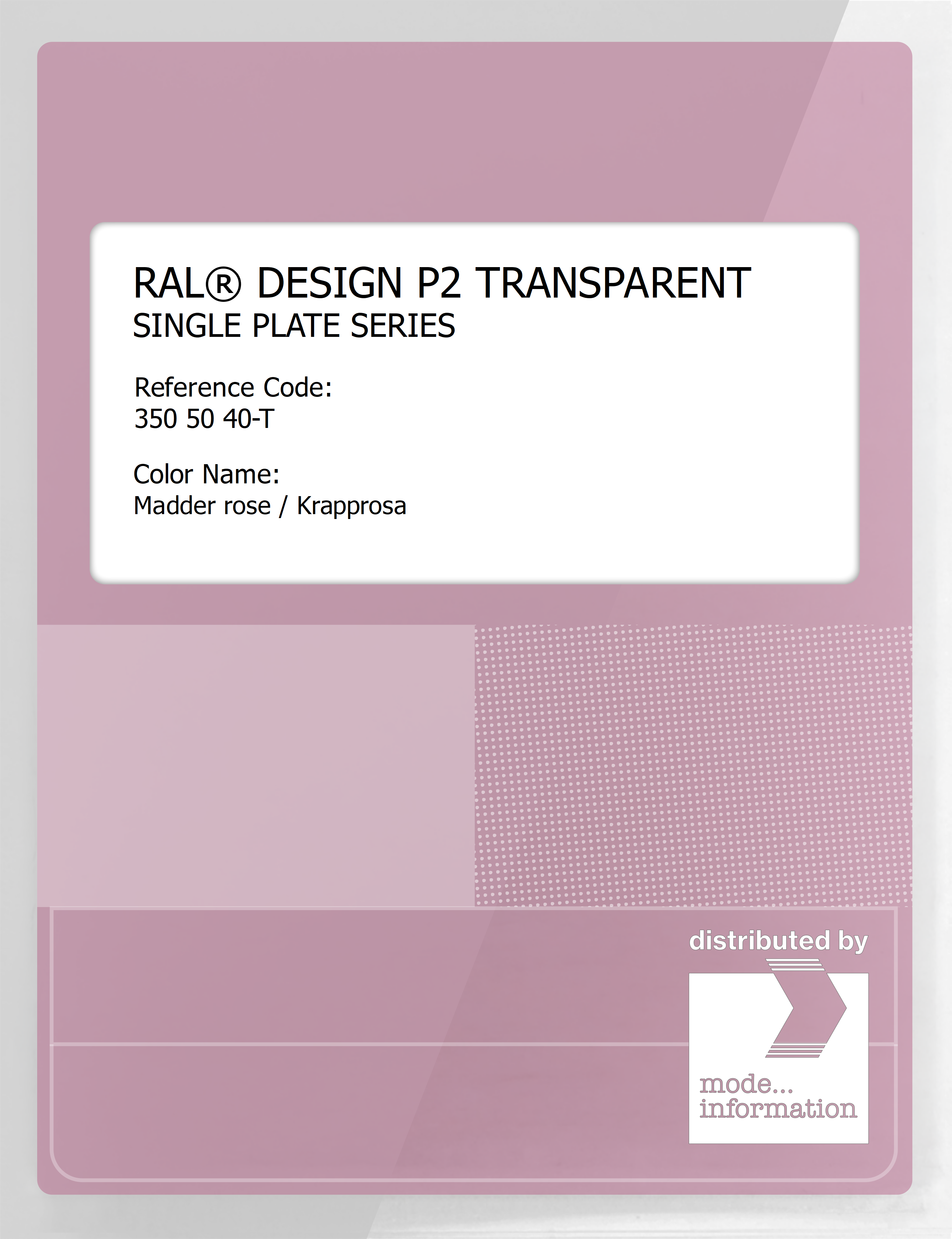 Product image 1 of the product “RAL® PLASTICS P2 OPAQUE SINGLE PLATE 350 50 40 TRANSPARENT Madder rose / Krapprosa ”